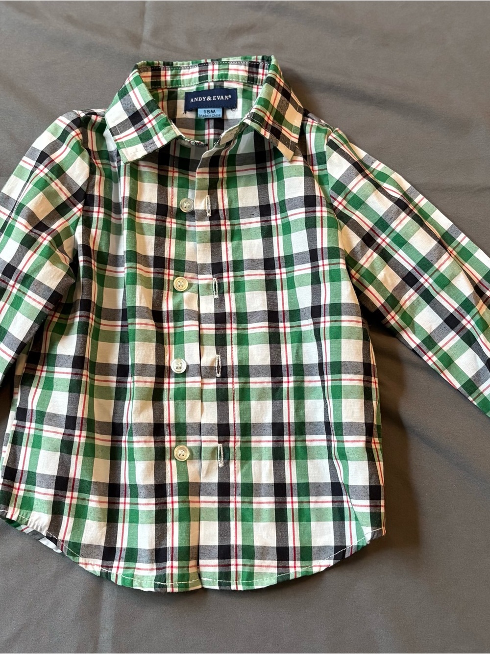Andy & Evan Green Black and White Plaid Button-Down Shirt - 18M